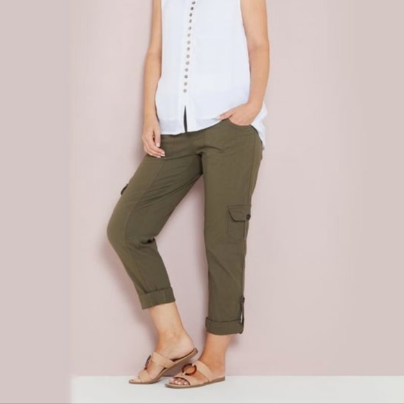 JONES NEW YORK SPORT Green Linen Cropped Cargo Pants Size 12 - Picture 1 of 5